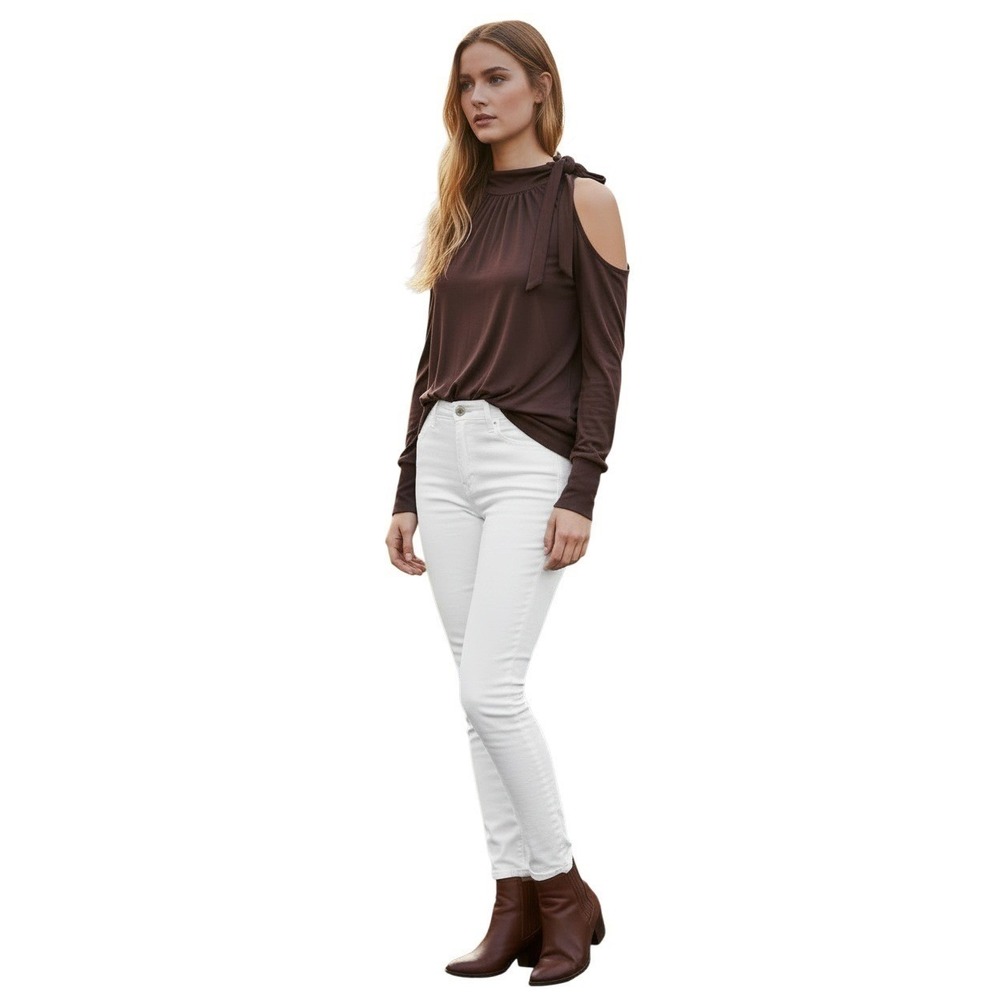 NWT ARDEN B. Y2K Chic Brown Halter Neck Tie‎ Top Ruched Long Sleeve Fits S